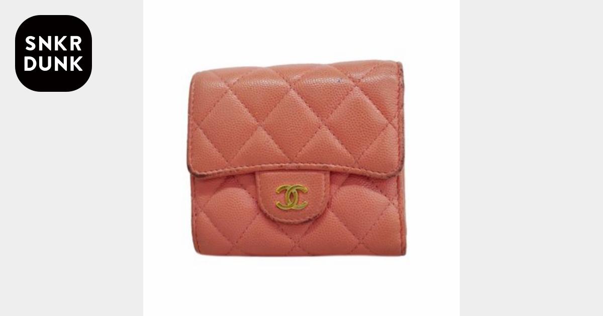 シャネル マトラッセ 三つ折り財布 キャビアスキン ピンクベージュ ゴールド金具 C (やや傷や汚れあり)】【6kb1001】シャネル 三つ折り財布 マトラッセ
