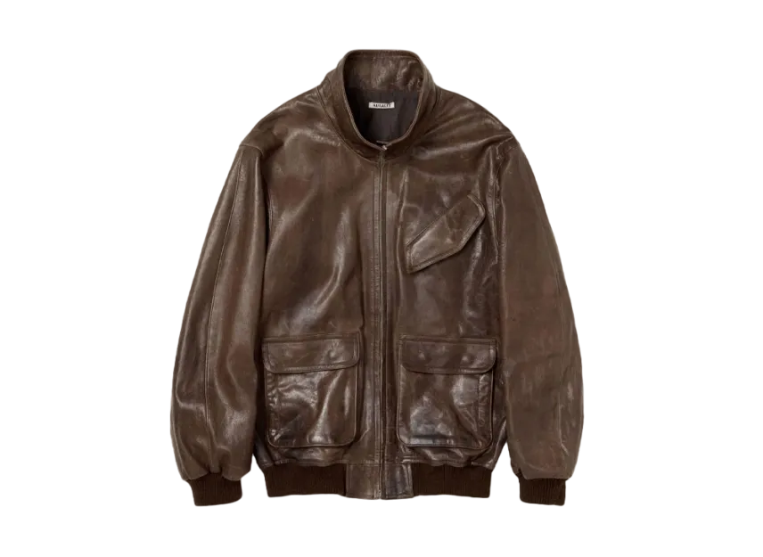 AURALEE  Heavy Lamb Leather Zip Blouson "Dark Brown"