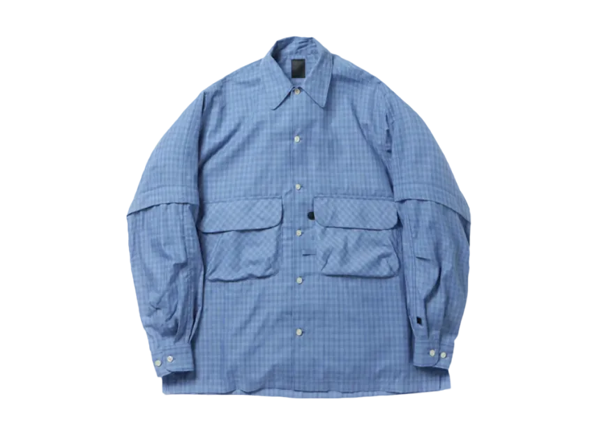 DAIWA PIER39 Tech Sports Open Collar Shirts L/S Mini Plaids "Dark Blue Check"