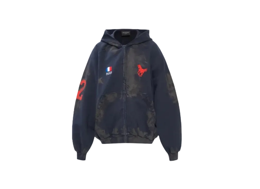 BALENCIAGA Paris Vintage Logo 22 Zip-Up Hoodie "Dark Navy"