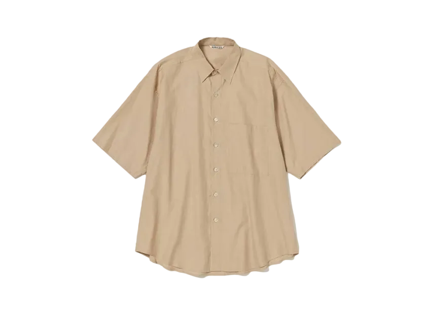 AURALEE Washed Finx Twill Big Half Sleeved Shirt "Light Brown"