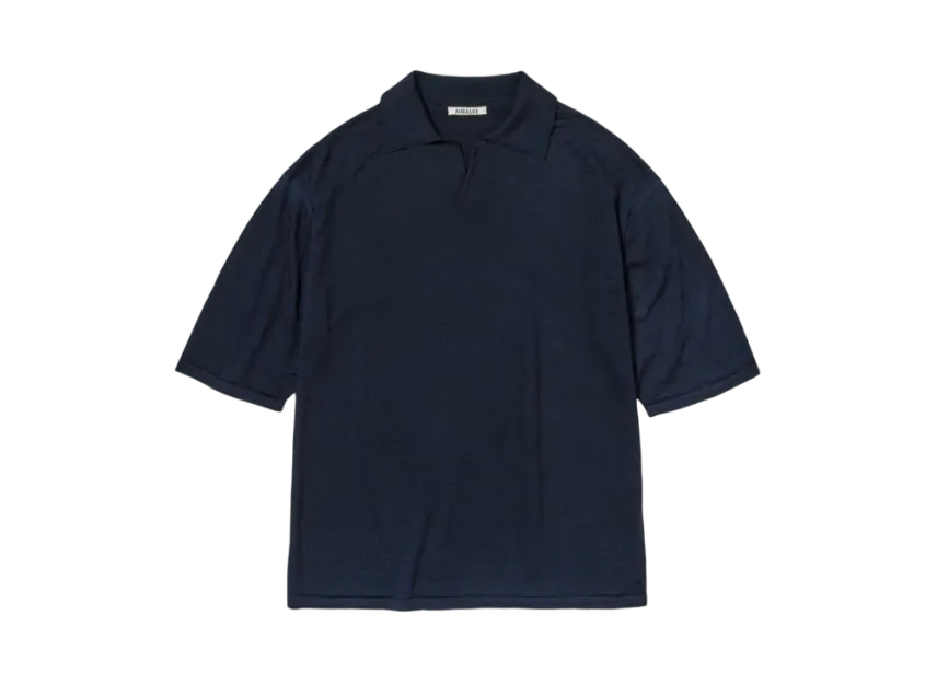 AURALEE Product Dyed Wool Knit Polo "Navy"