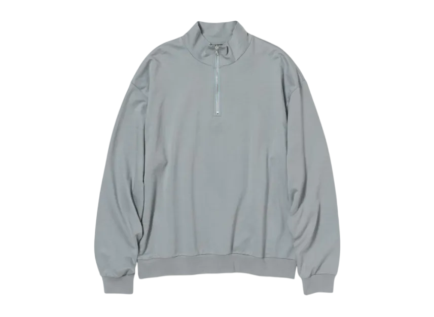 AURALEE Elastic High Gauge Sweat Half Zip P/O "Ash Grey"
