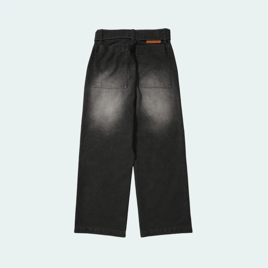 Arcade REX by ChroNoiR FADED DENIM WIDE PANTS BLACK