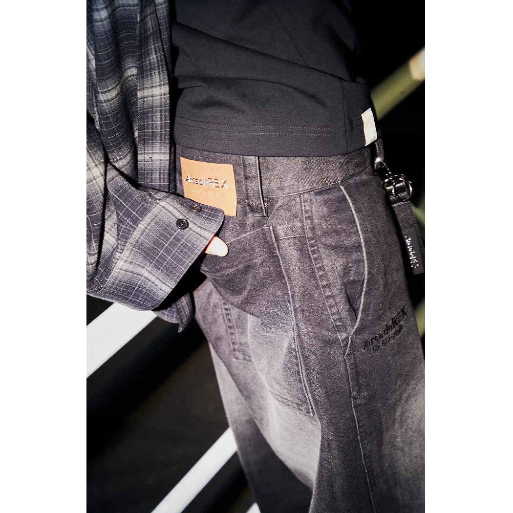 Arcade REX by ChroNoiR FADED DENIM WIDE PANTS BLACK