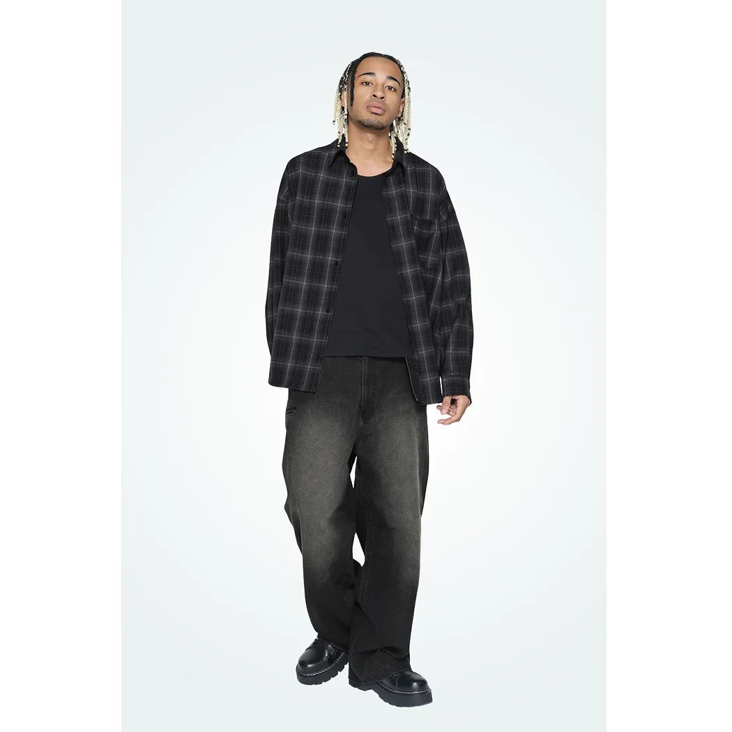 Arcade REX by ChroNoiR FADED DENIM WIDE PANTS BLACK