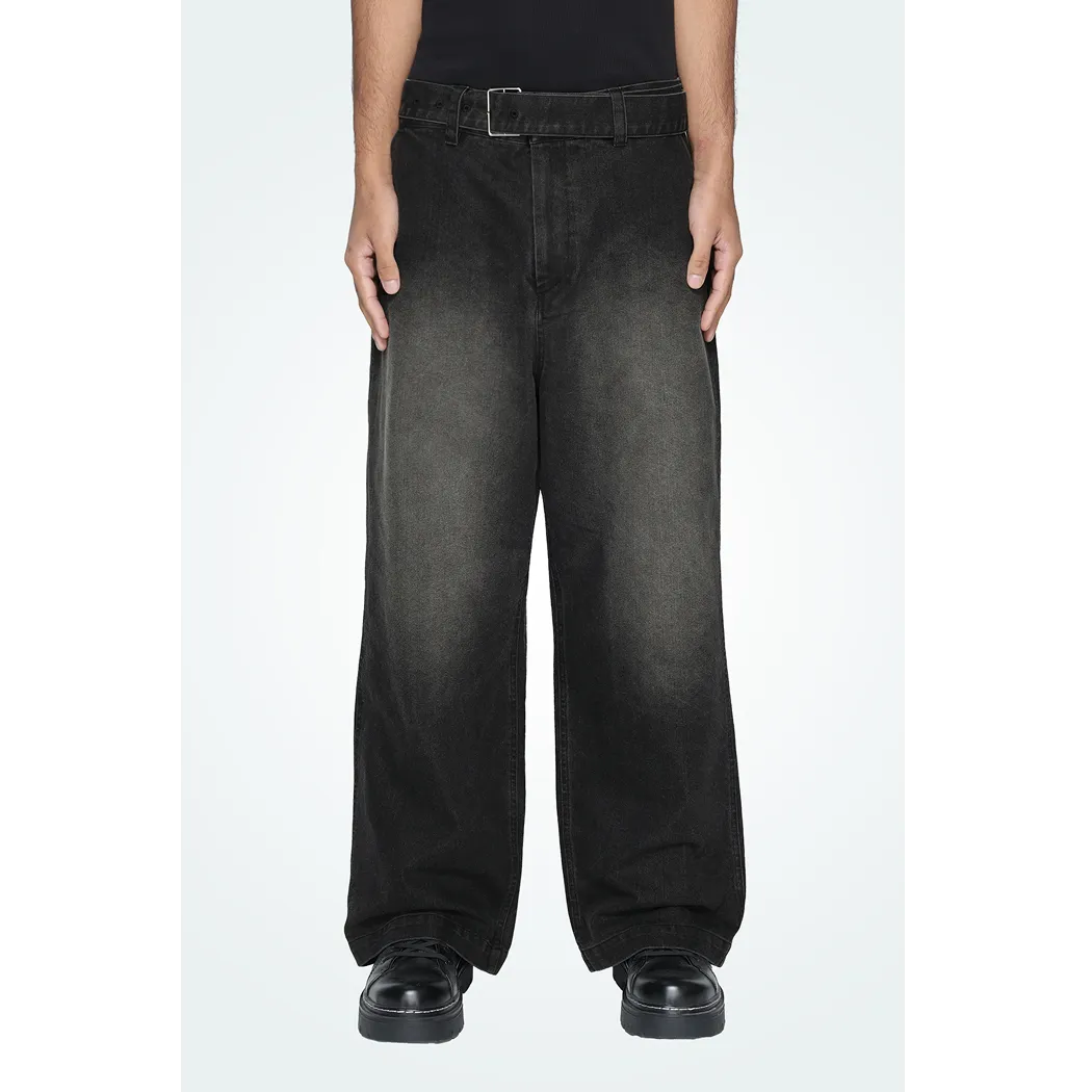 Arcade REX by ChroNoiR FADED DENIM WIDE PANTS BLACK