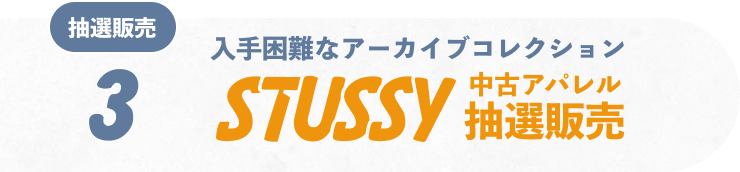 3 抽選販売 入手困難なアーカイブコレクションSTUSSY中古アパレル抽選販売