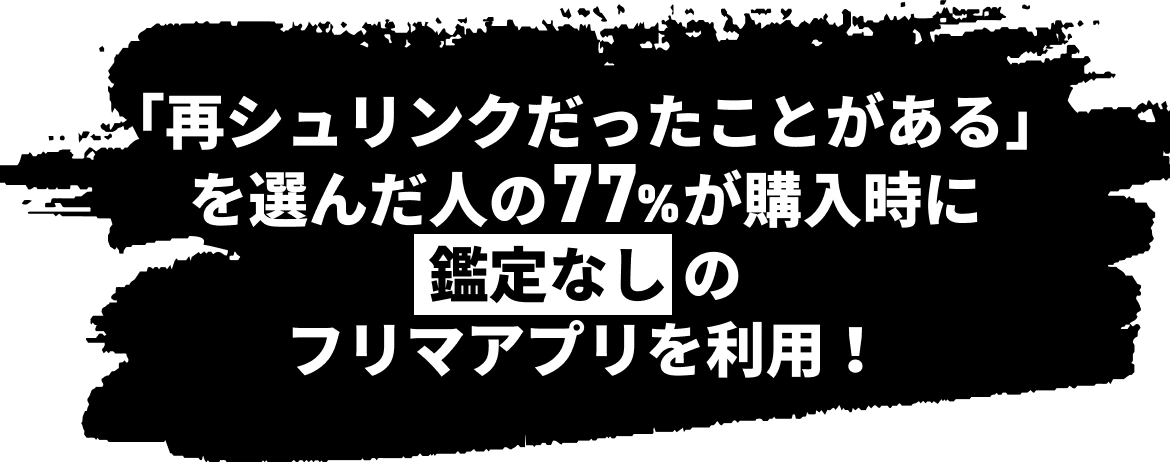 「再シュリンクだったことがある」を選んだ人の77%が購入時に鑑定なしのフリマアプリを利用!