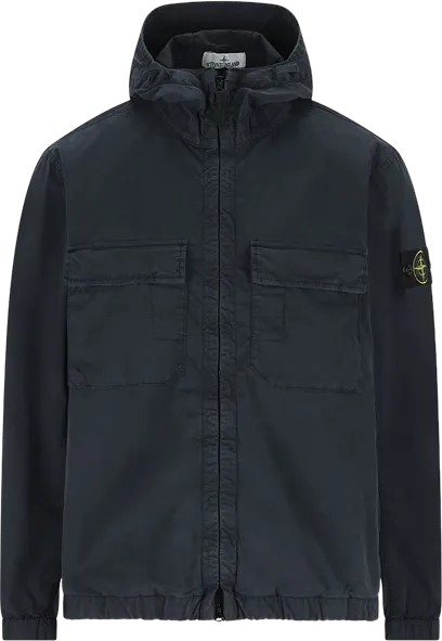 Hooded Jacket In Stretch Organic Cotton Twill "Blue"